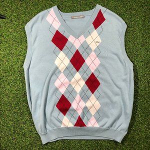 Lacoste Sweater Vest Light Blue Pink White Red Authentic Vintage Size Large